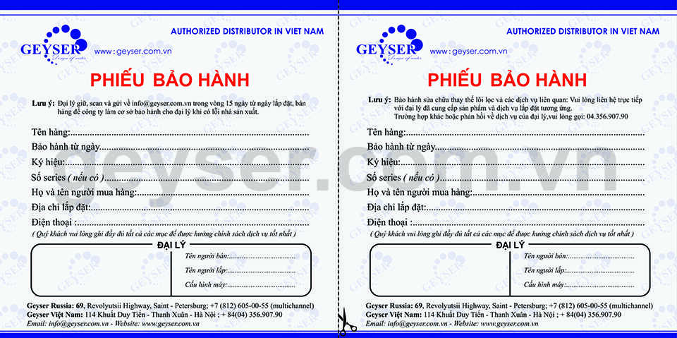 chính sách bảo hành của Geyser Việt nam