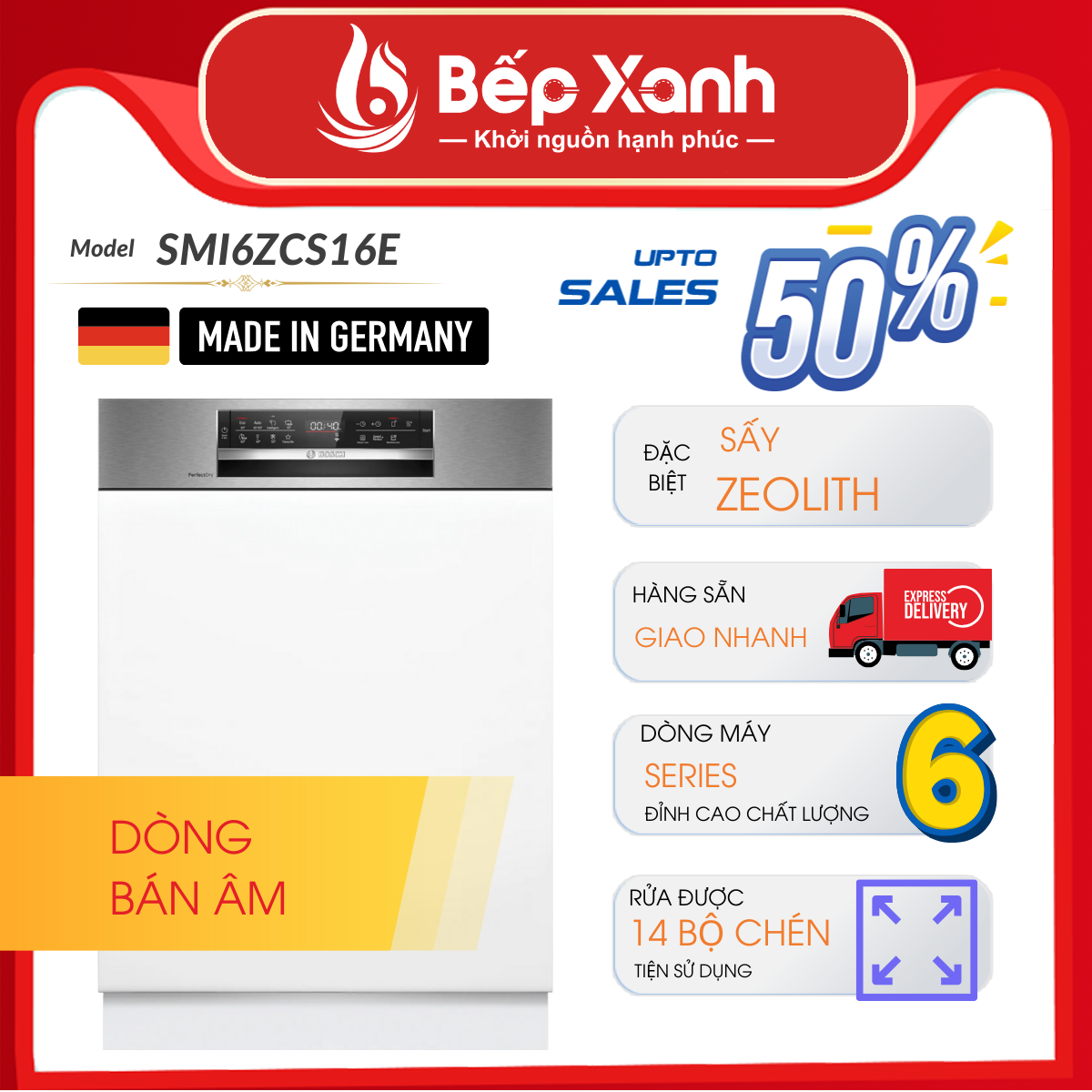 Máy Rửa Chén Bán Âm Series 4 Bosch SMI4HVS33E/ Nhập Khẩu Ba Lan